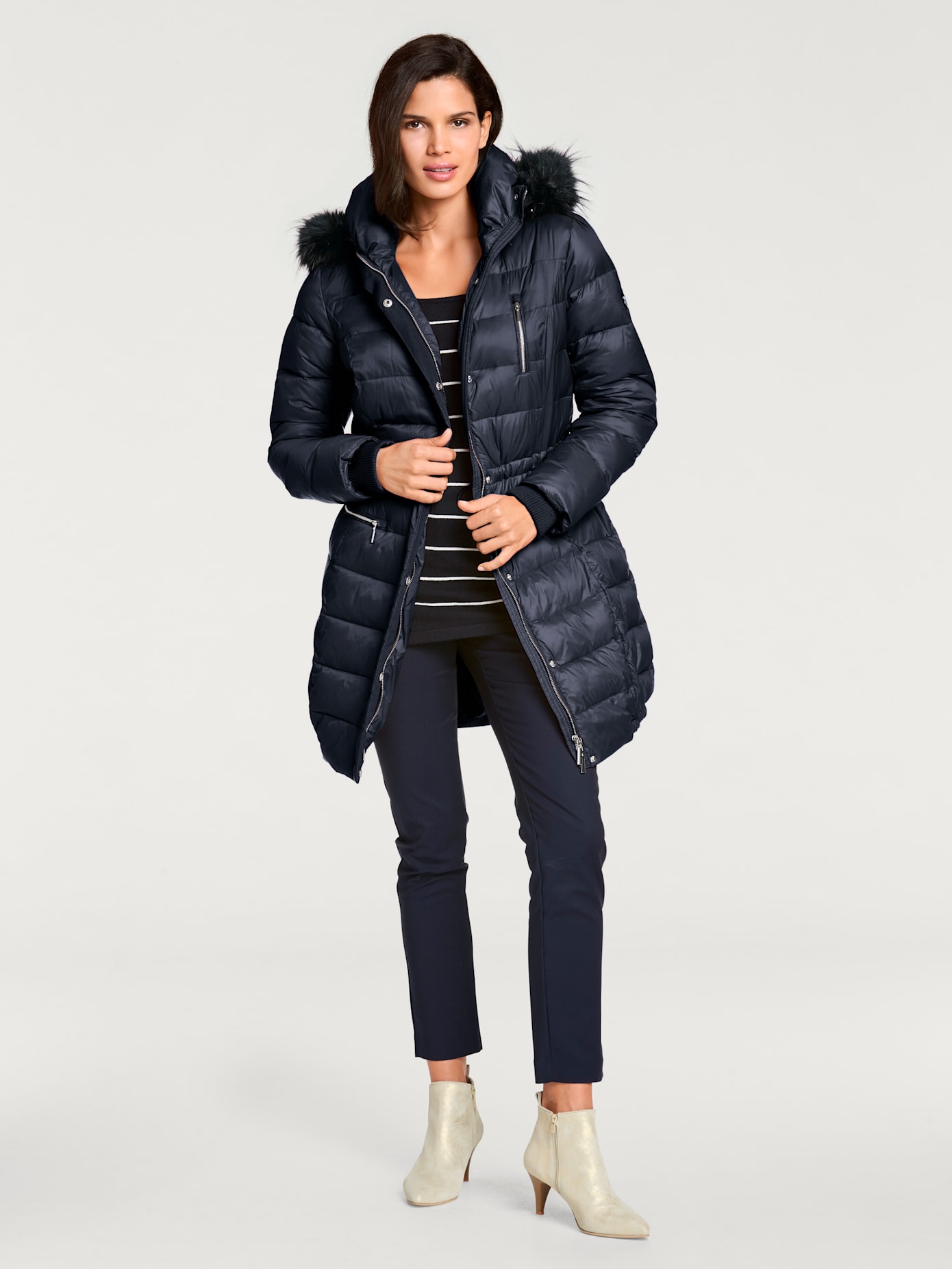 Parka imitation fourrure amovible sur capuche amovible