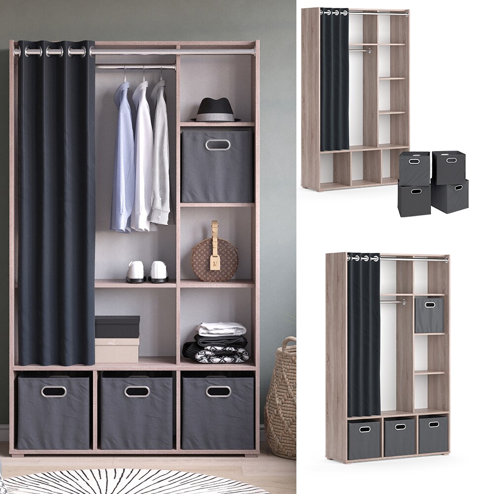 Vicco Kleiderschrank Schlafzimmerschrank Garderobe Luigi Sonoma Faltbox 106 x 178 cm modern Schrankregal Organizer Vorhang Kleiderstange Fächer Aufbewahrung Ablage