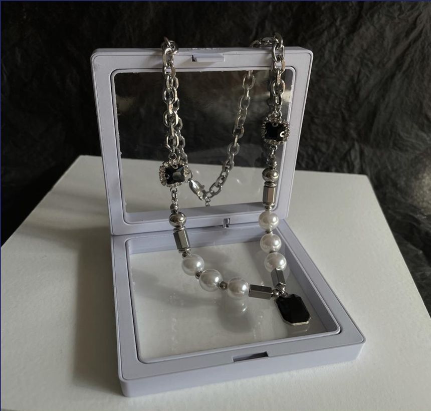 Lilafey - Ketting van roestvrij staal met imitatie-edelsteen en imitatie-parel