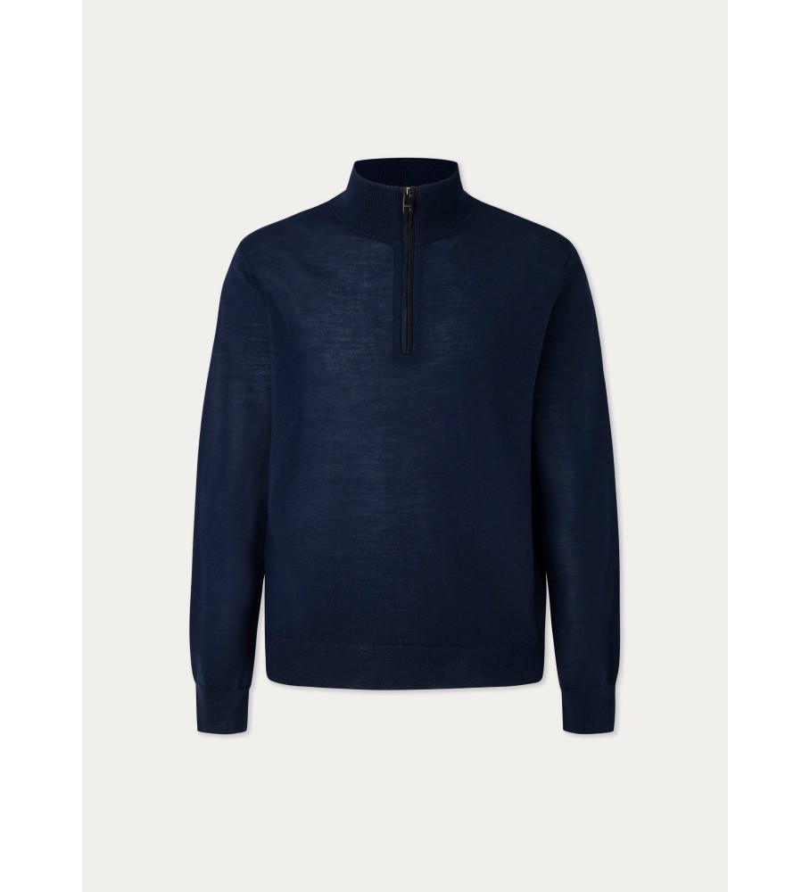Hackett Jersey Merino Silk Zip Azul Marinho
