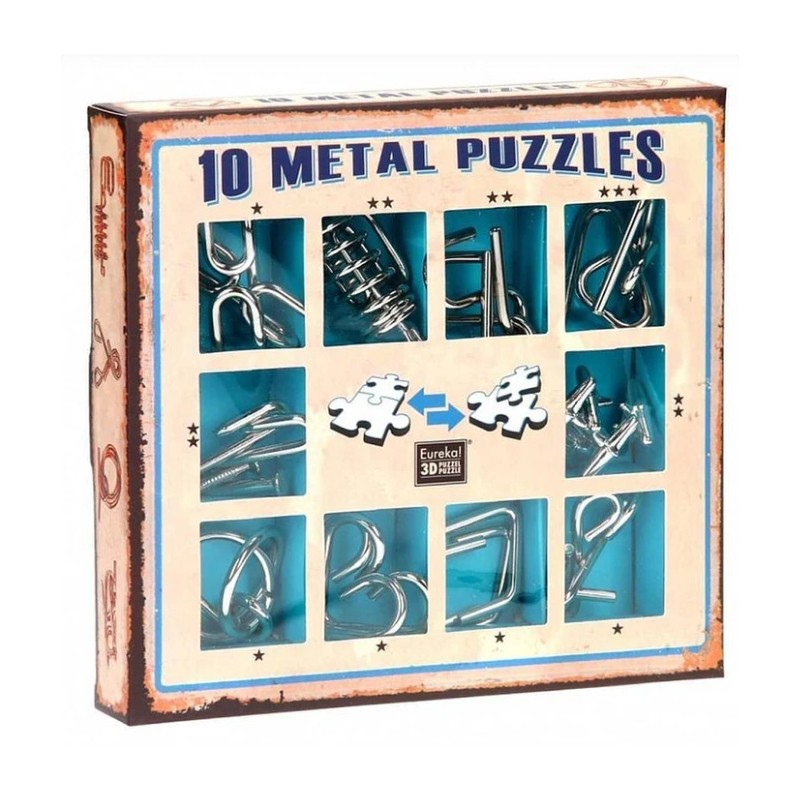 Lot de 10 casse-têtes métal Eureka - boîte bleue