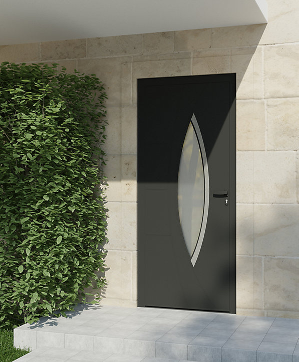 Porte d'entrée alu gris Zaria H.215 x l.90 cm poussant gauche