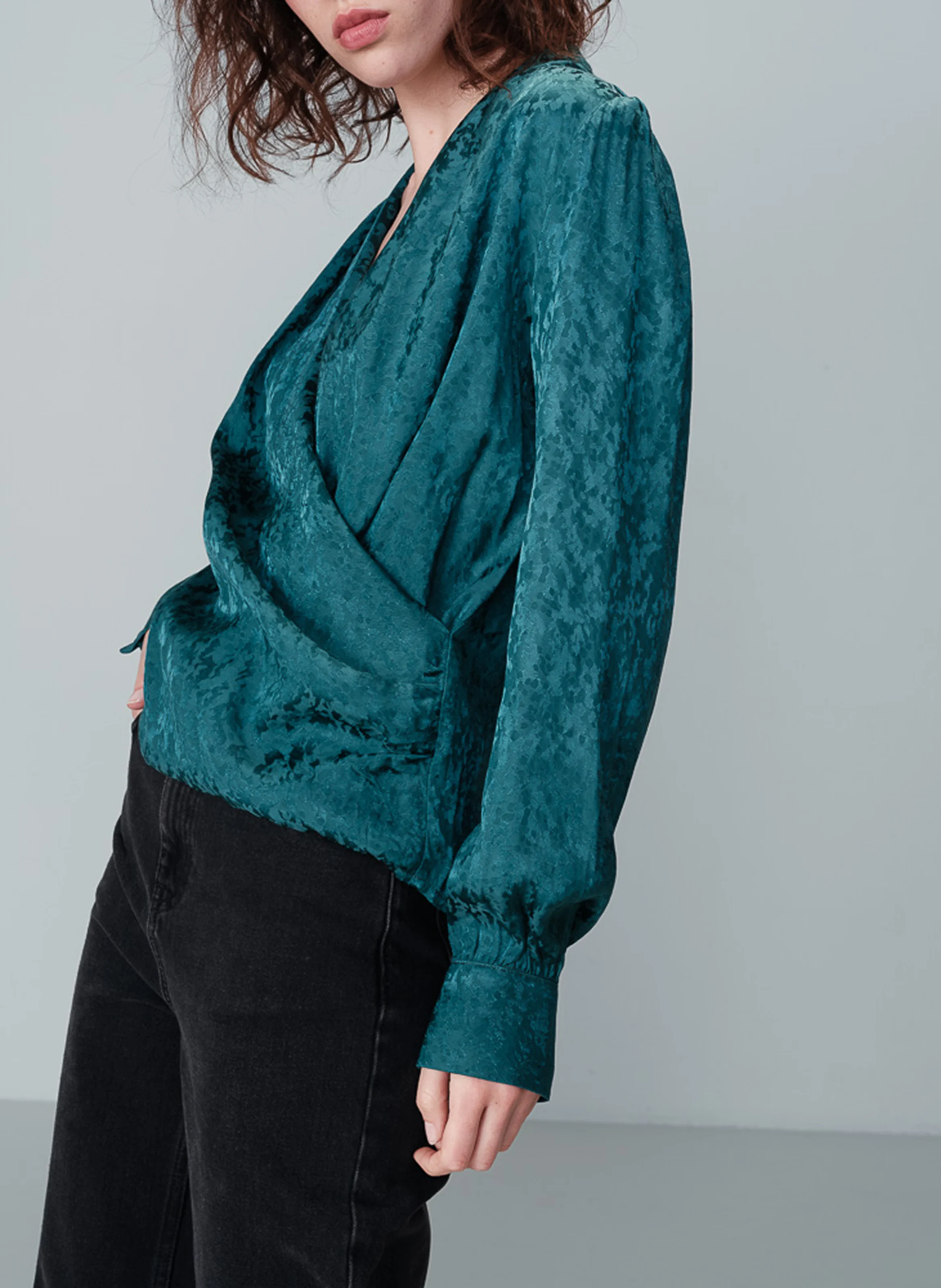 NONNA - Blouse droite cache-cœur drapée | Vert