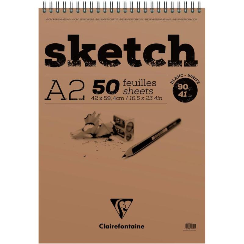 Sketch bloc spiralé 50F A2 90g - Blanc