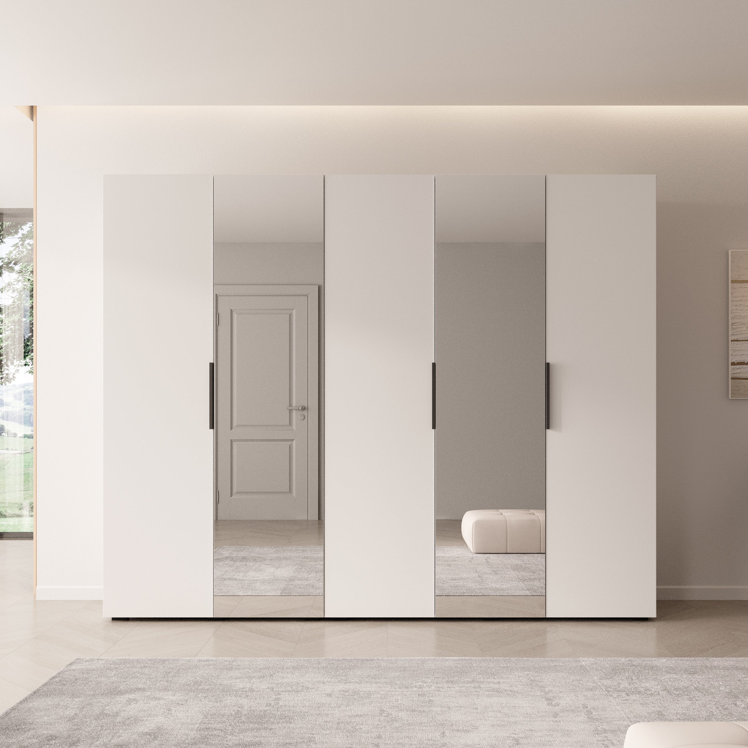 Meubella - Kledingkast Marquesa - Wit - 250 cm - Met spiegel