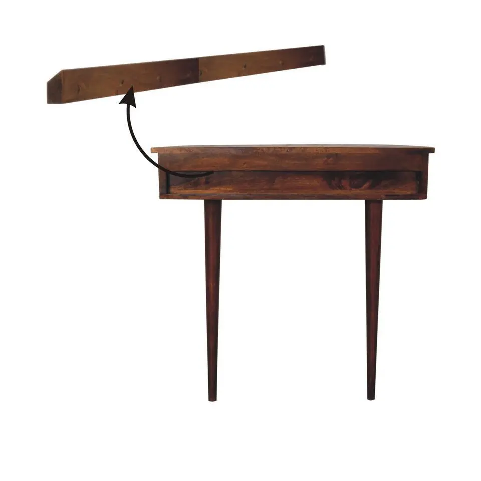 Wandgemonteerde kastanjehouten console zonder rugleuning, 1 lade, bruin