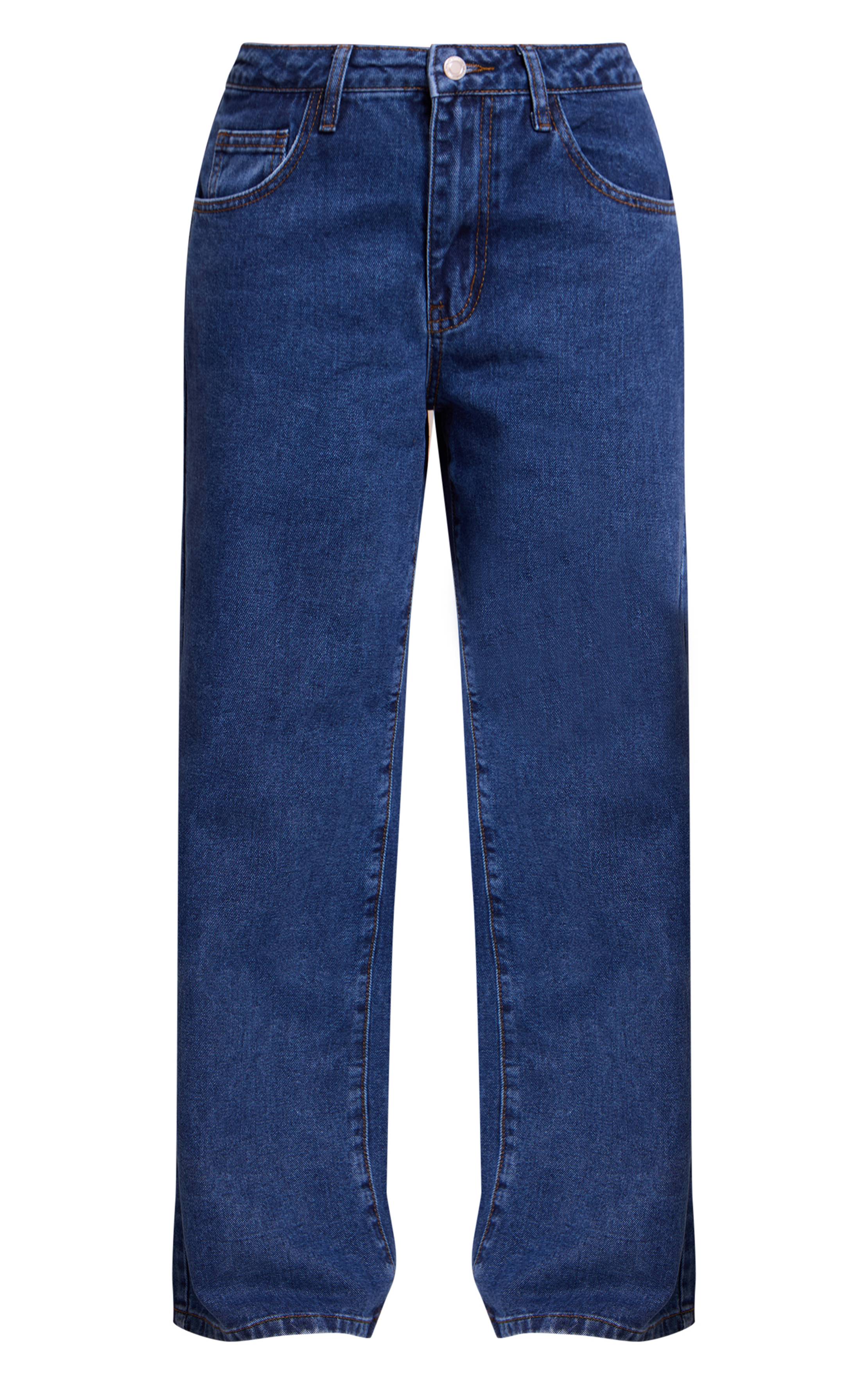 Bleu Délavé Jean En Denim Bleu Délavé Taille Mi-haute Coupe Large Petite