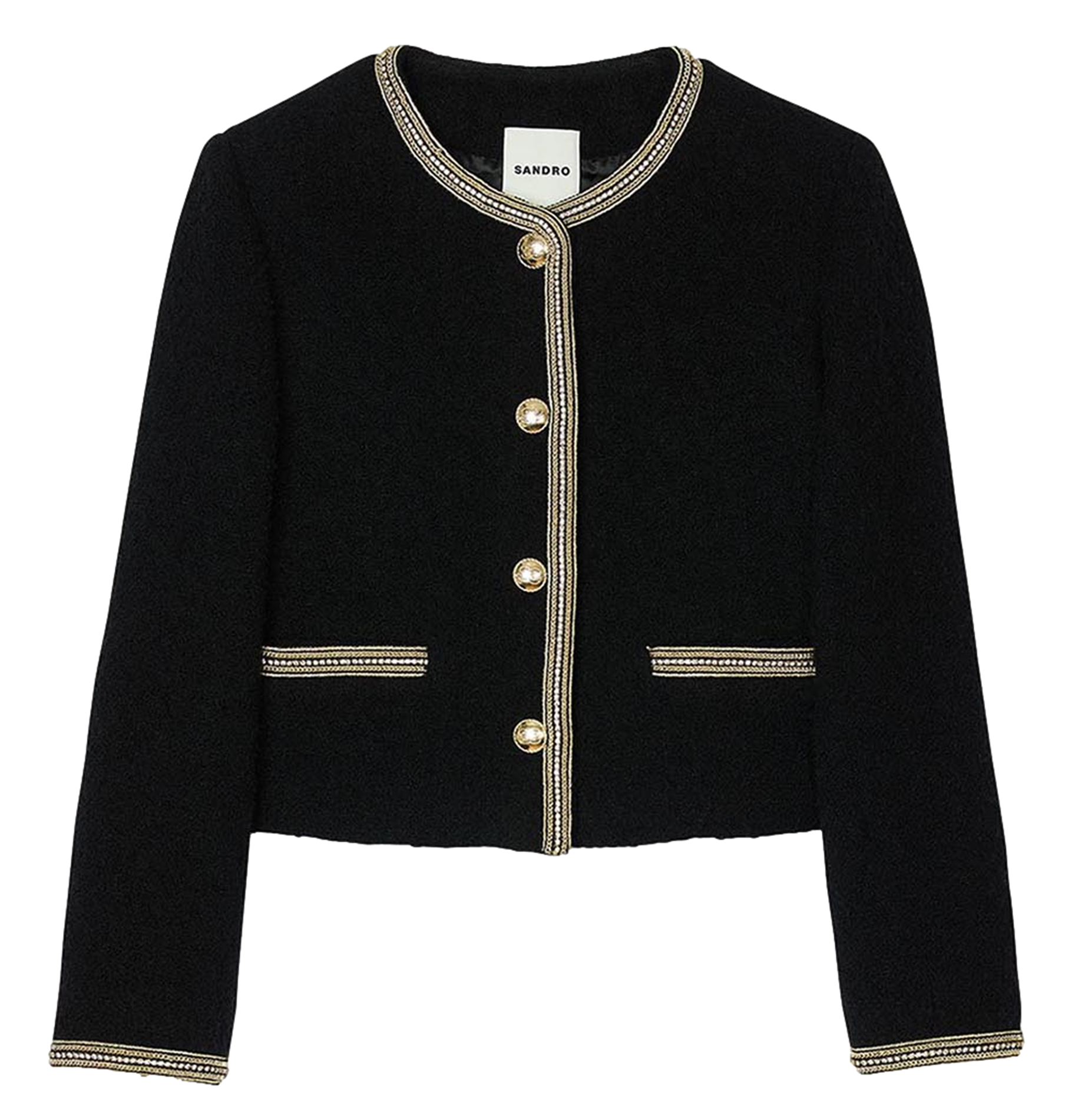 Veste col rond droite en tweed | Noir