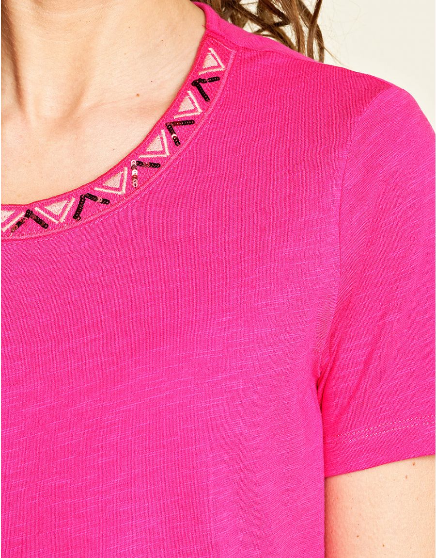 T-shirt fuchsia col rond
