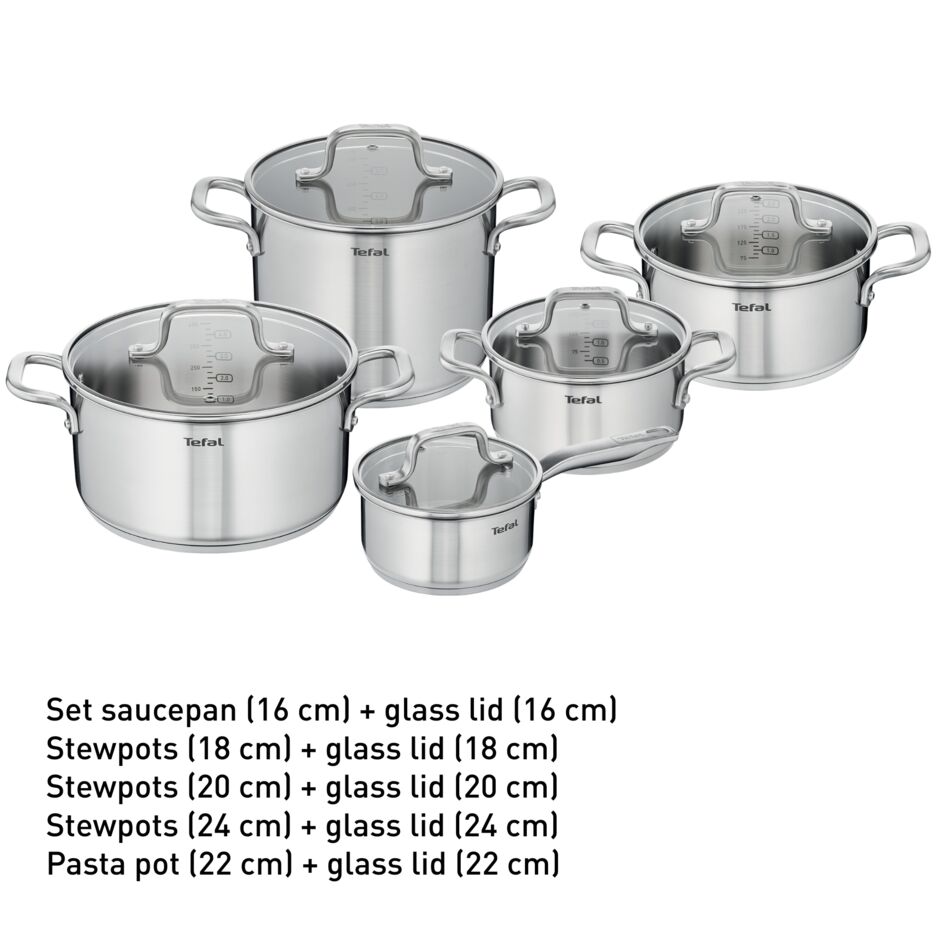 Virtuoso pannenset 5-delig - inductie (steelpan 16 cm, kookpan 18/20/24 cm, hoge kookpan 22 cm)