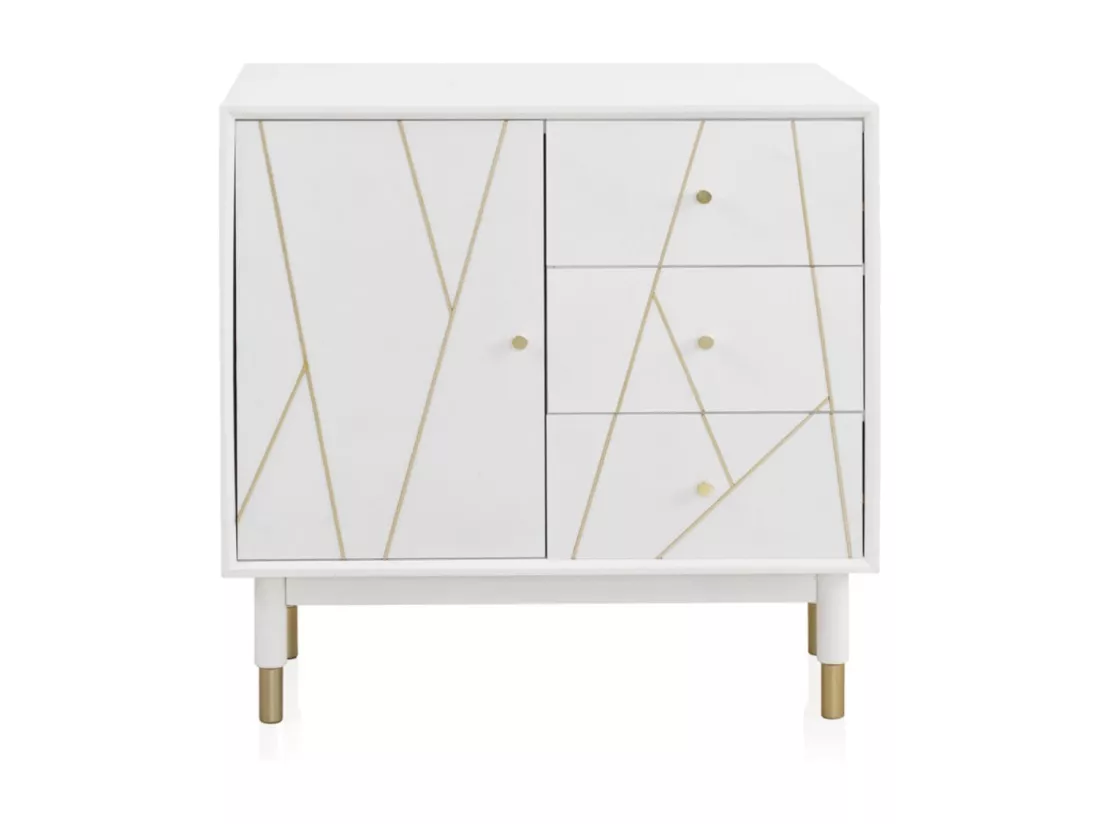 Commode 3 tiroirs et 1 porte laquée blanche
