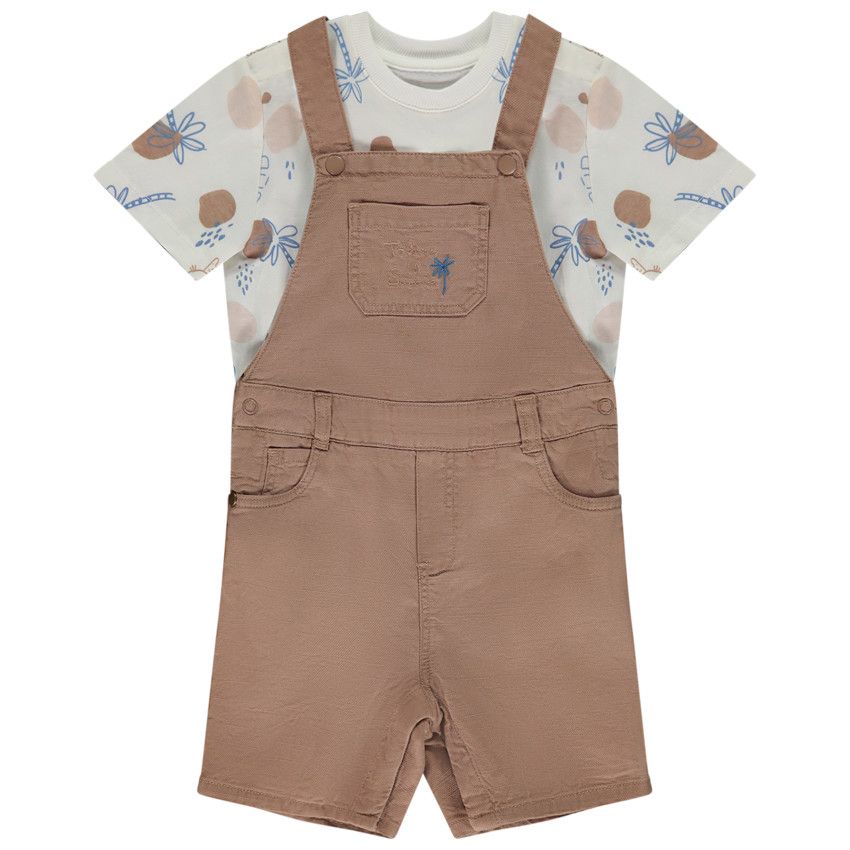 Ensemble 2 pièces avec salopette courte pour bébé garçon - Ecru