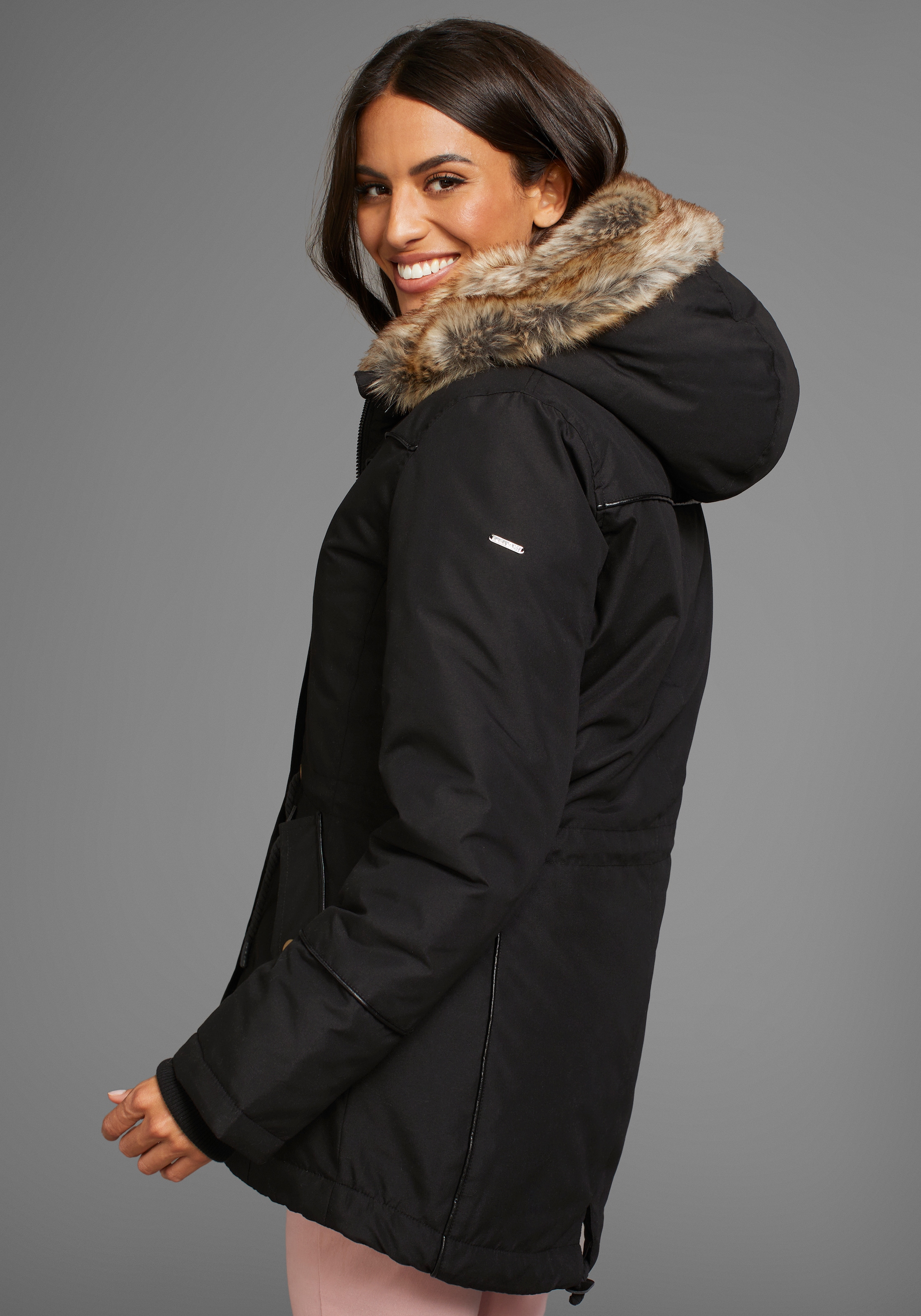 Laura Scott Winterjacke mit Kapuze figurbetonte Passform,  mit Kapuze,  mit abnehmbarem Fellimitat
