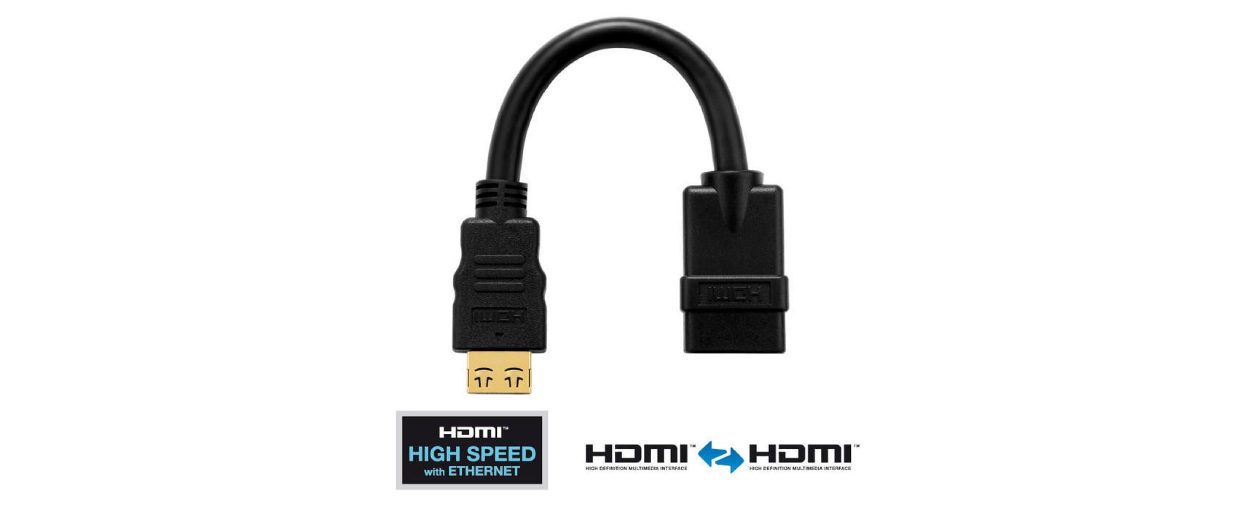 Adapter HDMI - HDMIHDMI A Stecker auf HDMI A Buchse, 0,1 Meter Portsaver, schwarz