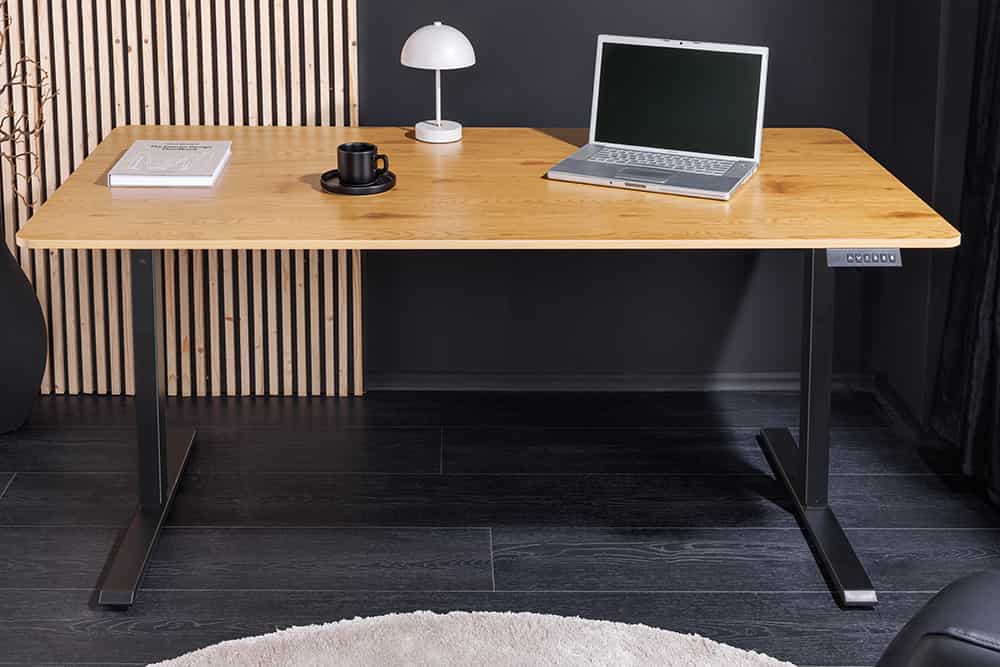 Höhenverstellbarer Schreibtisch OAK DESK 120cm natur Eiche schwarz Metall