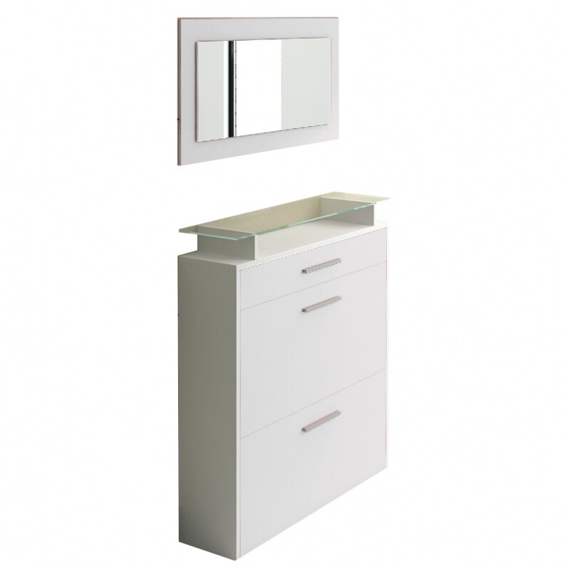 Jet-Line Schuhschrank in weiss hochglanz mit Spiegel und Glasablage