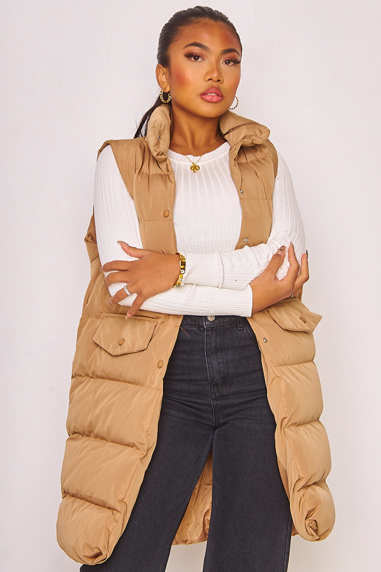 Doudoune matelassée beige foncé sans manches