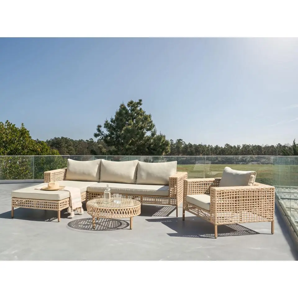 CALASETTA - Loungeset 4-zits - Beige - Rechtszijdig - PE rotan