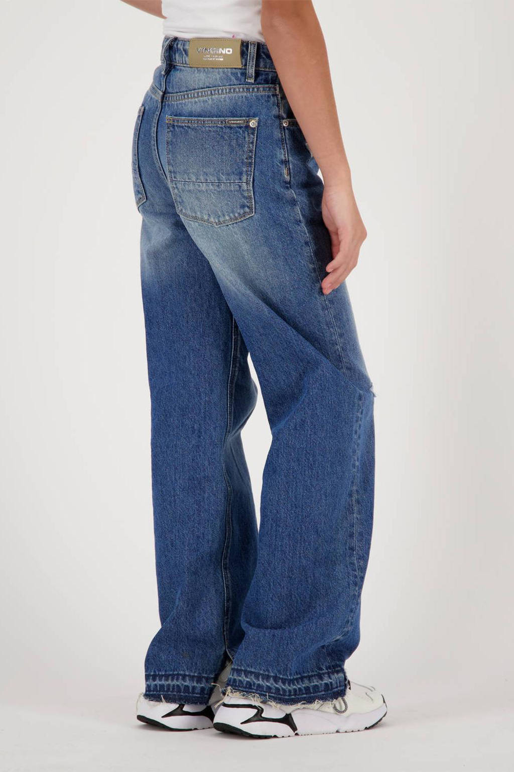 Vingino loose fit jeans Cato met slijtage blue vintage