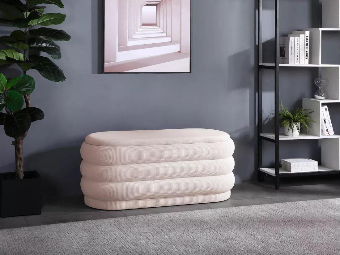Banc coffre - Velours côtelé - Crème - ECAMBI