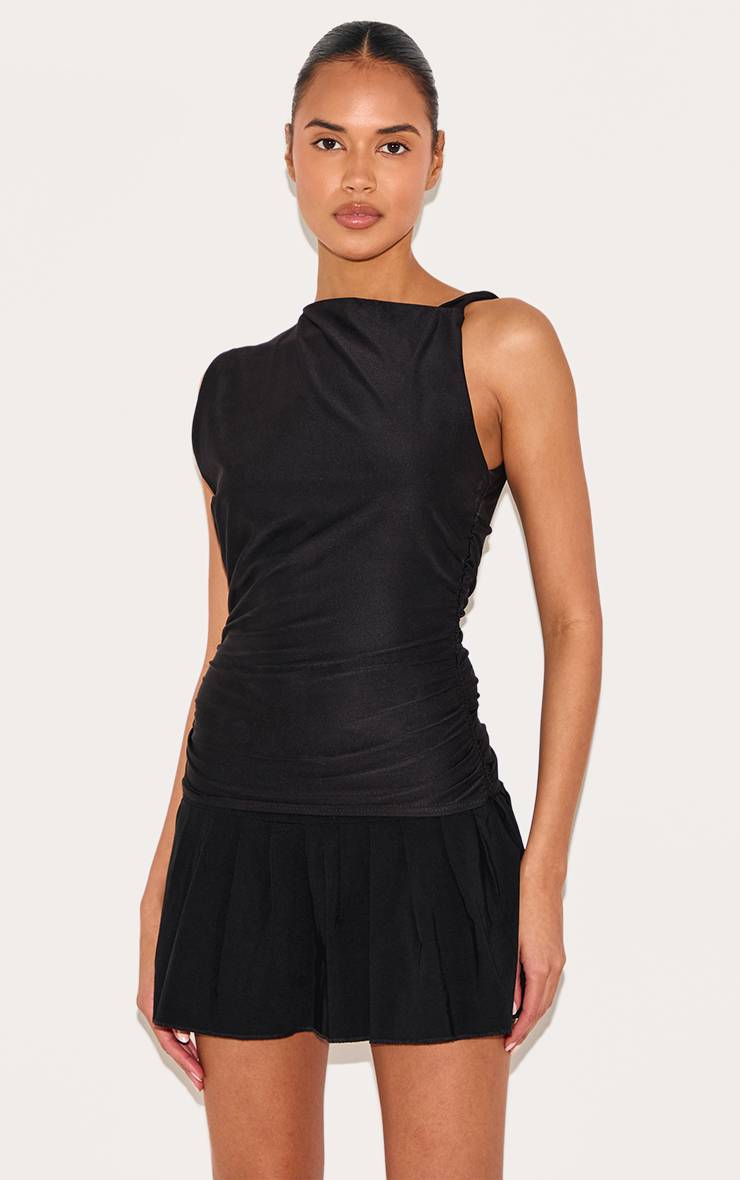 Noir Jupe Micro Mini Plissée Taille Basse En Tissu Extensible