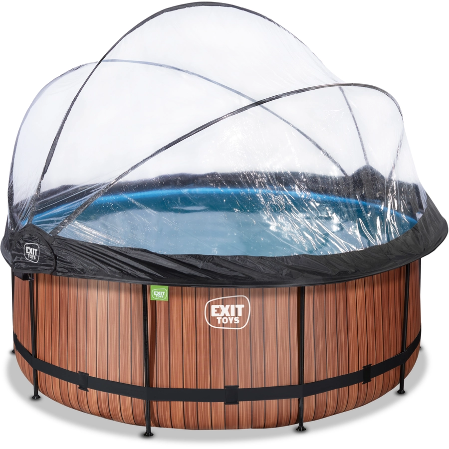 EXIT Wood Pool ø360x122cm mit Abdeckung und Sandfilterpumpe, braun
