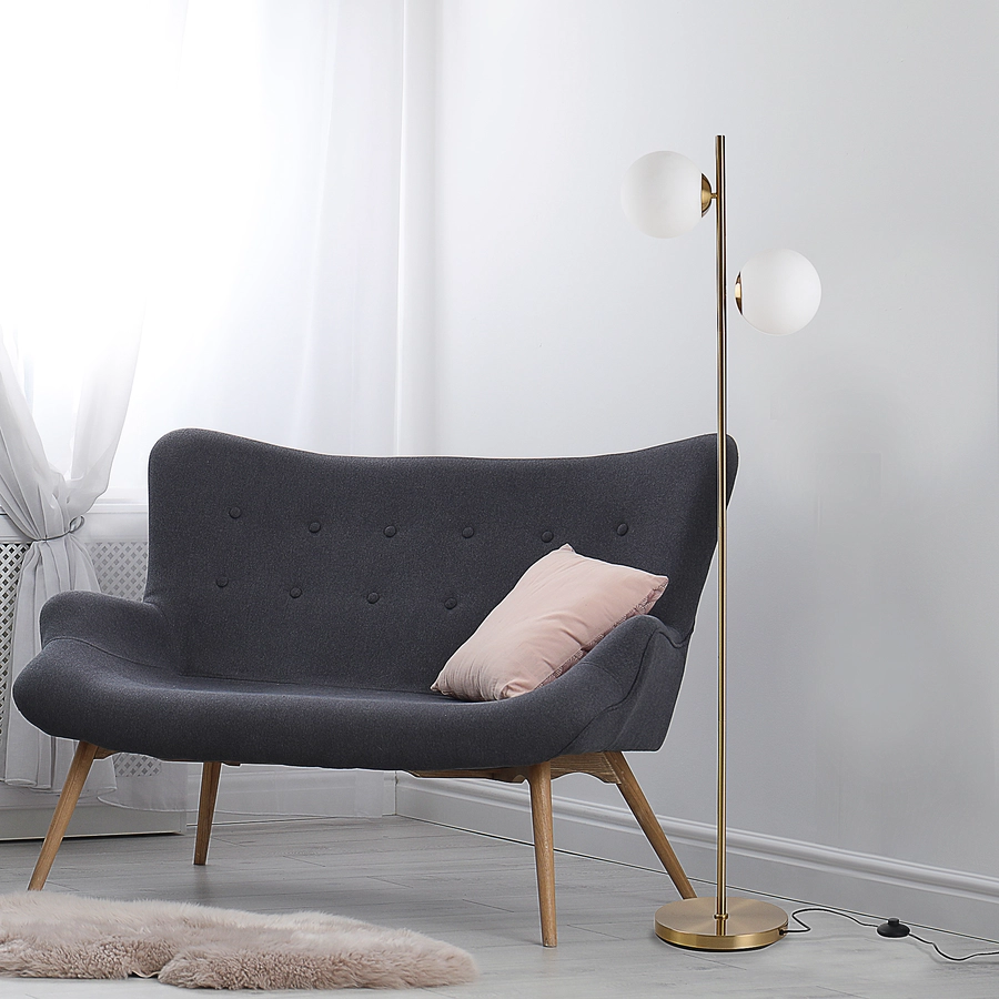 HOMCOM Stehlampe mit 2 Lampenschirmen gold, weiß