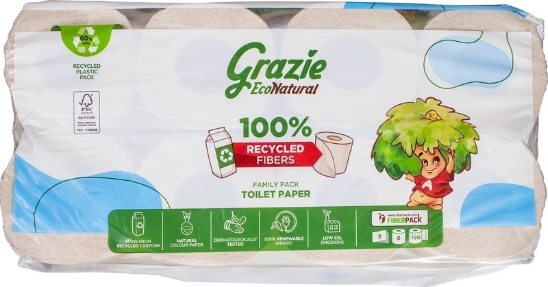 grazie natural Toiletpapier 3-laags 8 Stuks