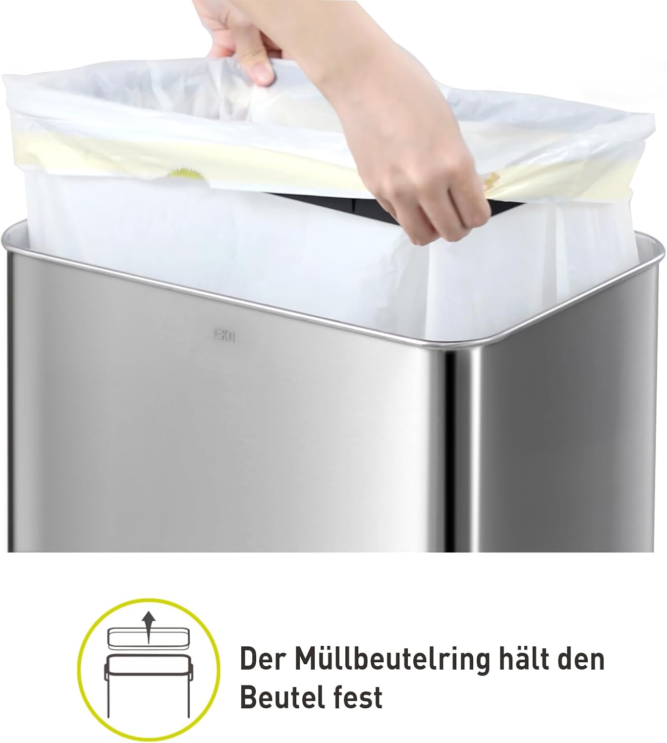 EKO Mirage-T 50L Mülleimer mit Sensor, Automatischer Abfalleimer für die Küche, Rechteckiger Bewegungssensor Mülleimer, Sanft Schließend mit Deckel, Fingerabdruckresistente, Gebürsteter Edelstahl
