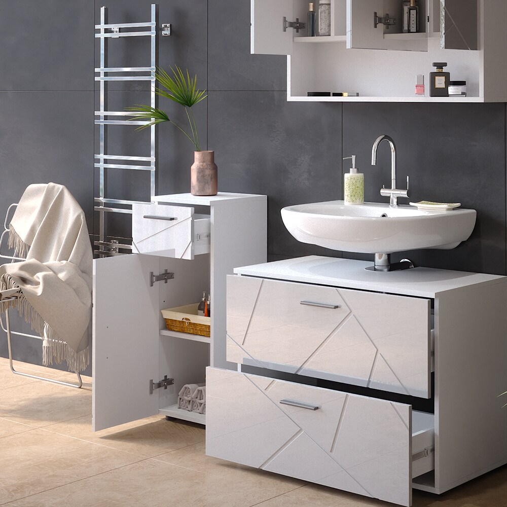 Vicco Badmöbelset Irma Weiß Hochglanz modern 80 cm 30 cm Badezimmerschrank Badschrank Badezimmermöbel Waschtischunterschrank Spiegelschrank Midischrank Schranktür Schrankfach Schrankschublade