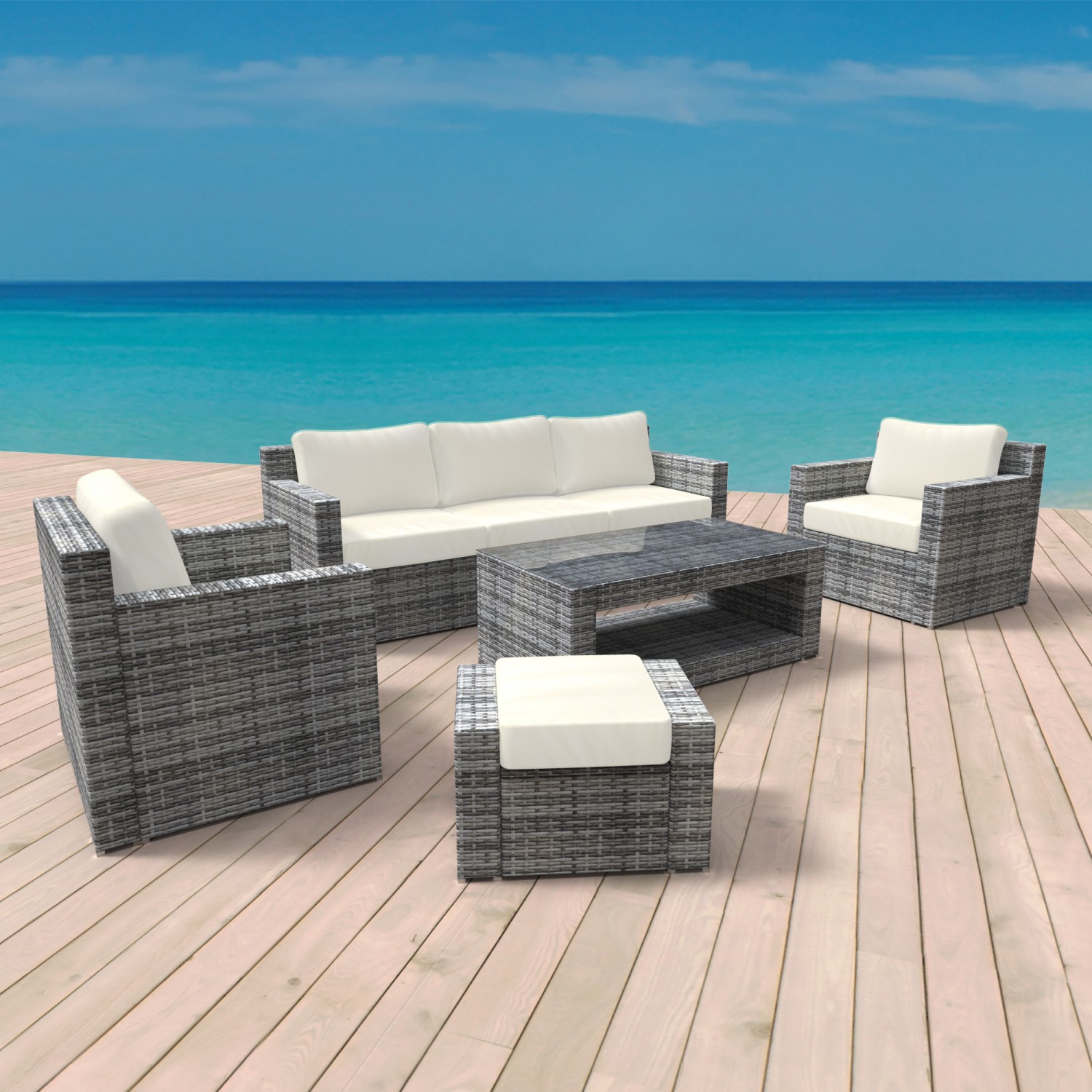 Rattanlounge MANILA grau/beige