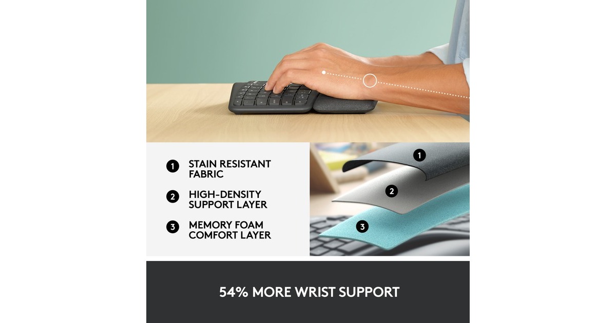 LogitechK860 ERGO Keyboard, toetsenbord  (Zwart, Bluetooth, US international ISO)