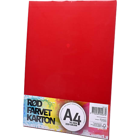 Farvet karton A4 10 ark - rød