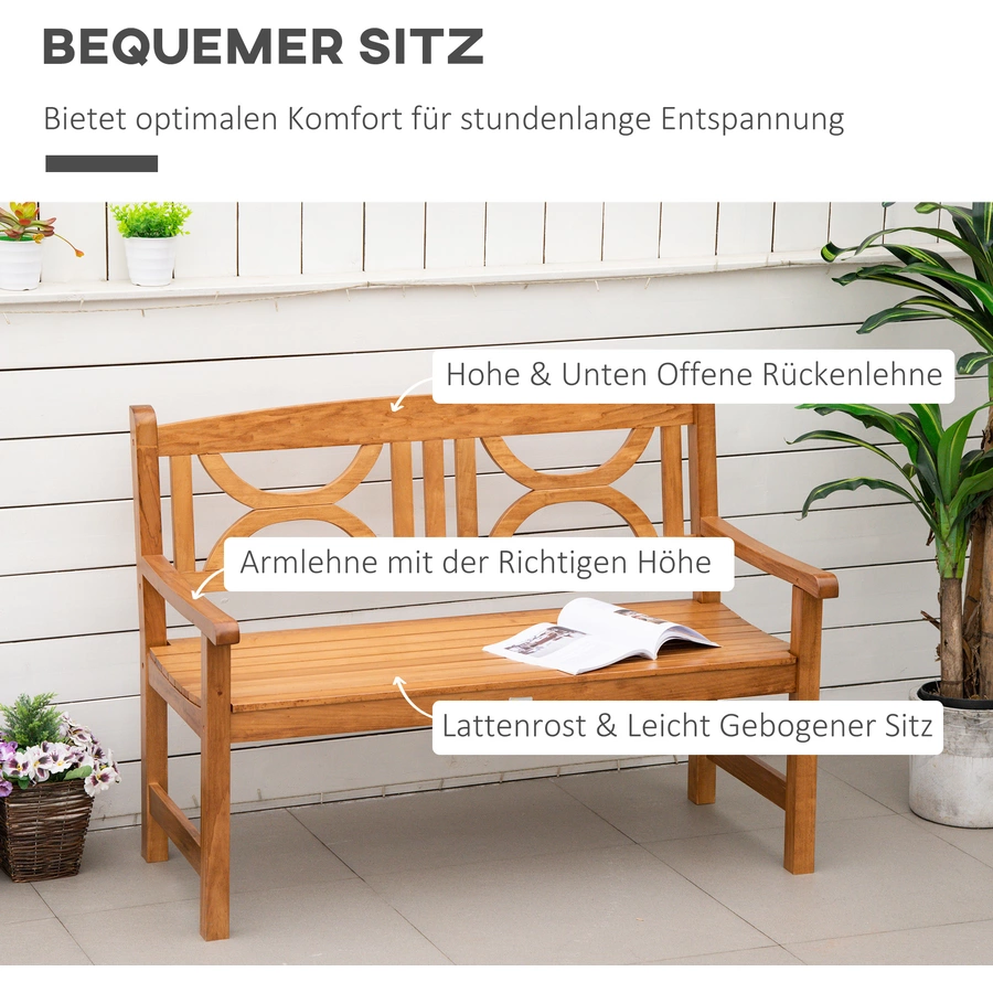 Outsunny Gartenbank mit Armlehne natur
