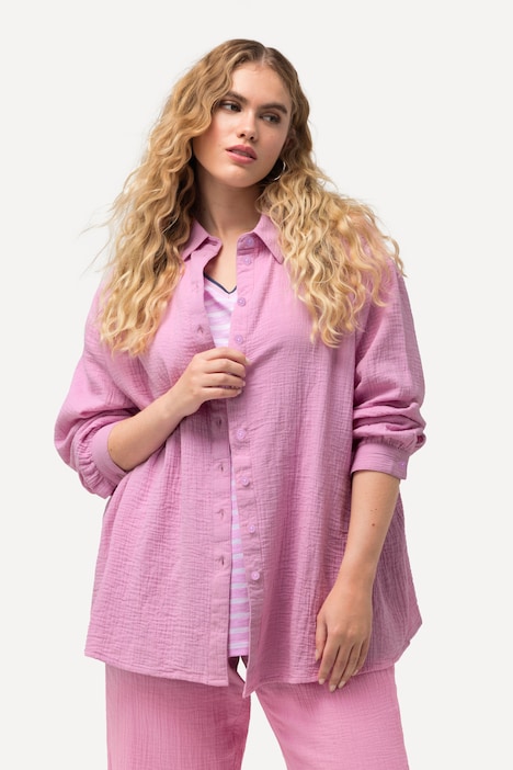 Musselin-Hemdbluse, Oversized, Hemdkragen, Langarm