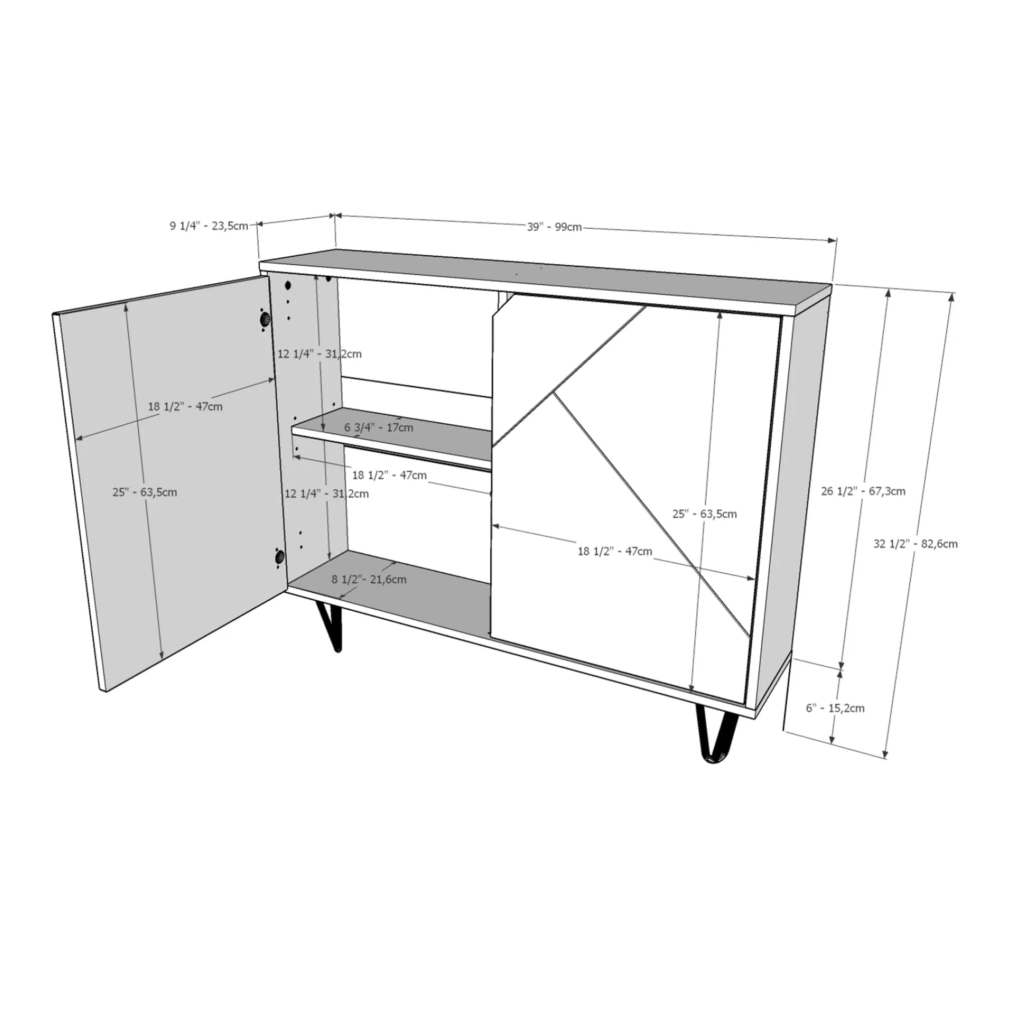 Nexera Console de Rangement 2 Portes Slim - Noir