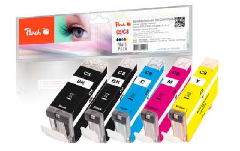 Tinte Canon GI-5 / CLI-8 1x BK, 1x PBK, 1x C, 1x M, 1x YTintenpatronen: 1x Schwarz, 1x Foto Schwarz, 1x Cyan, 1x Magenta, 1x Yellow