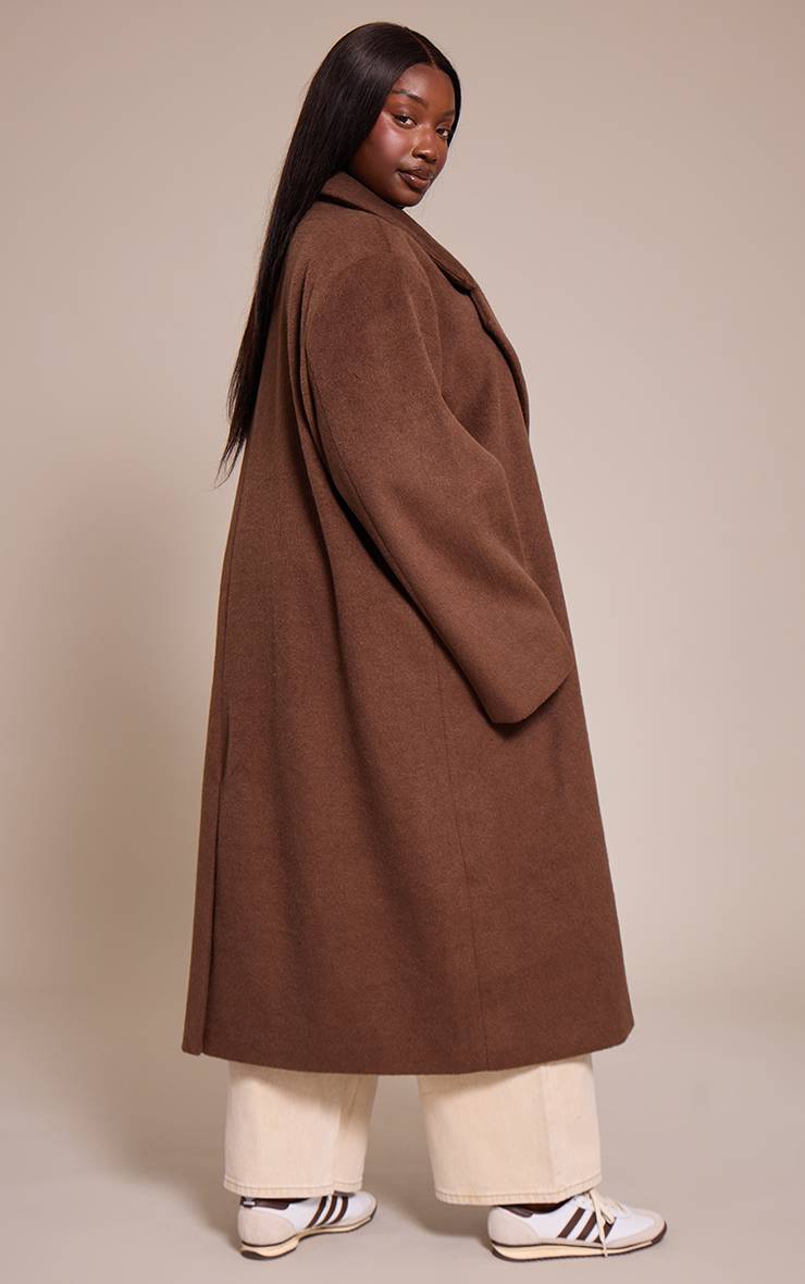 Chocolat Manteau Maxi En Laine Brossée Grande Taille