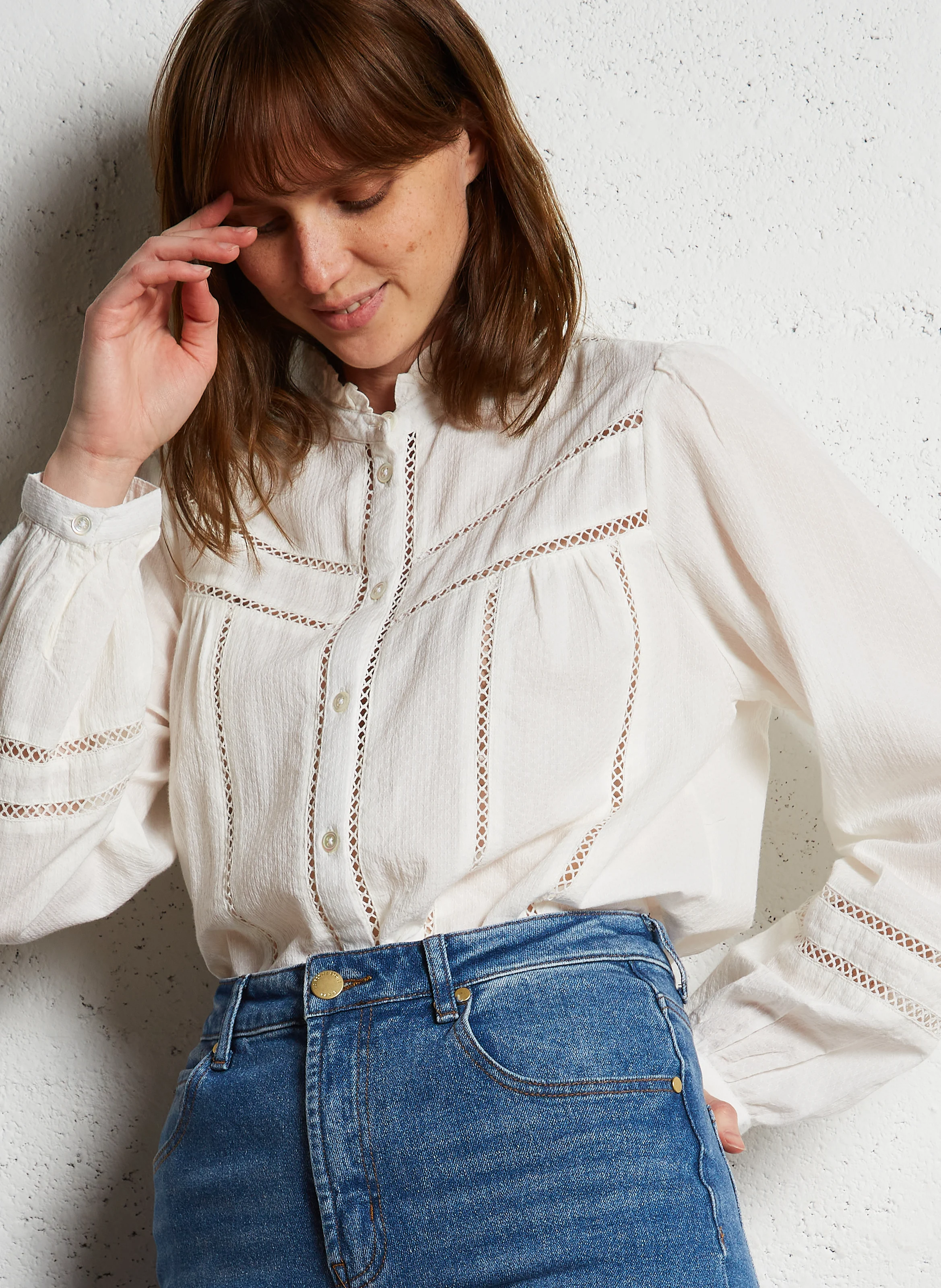 BONNY - Chemise col victorien droite en coton | Beige