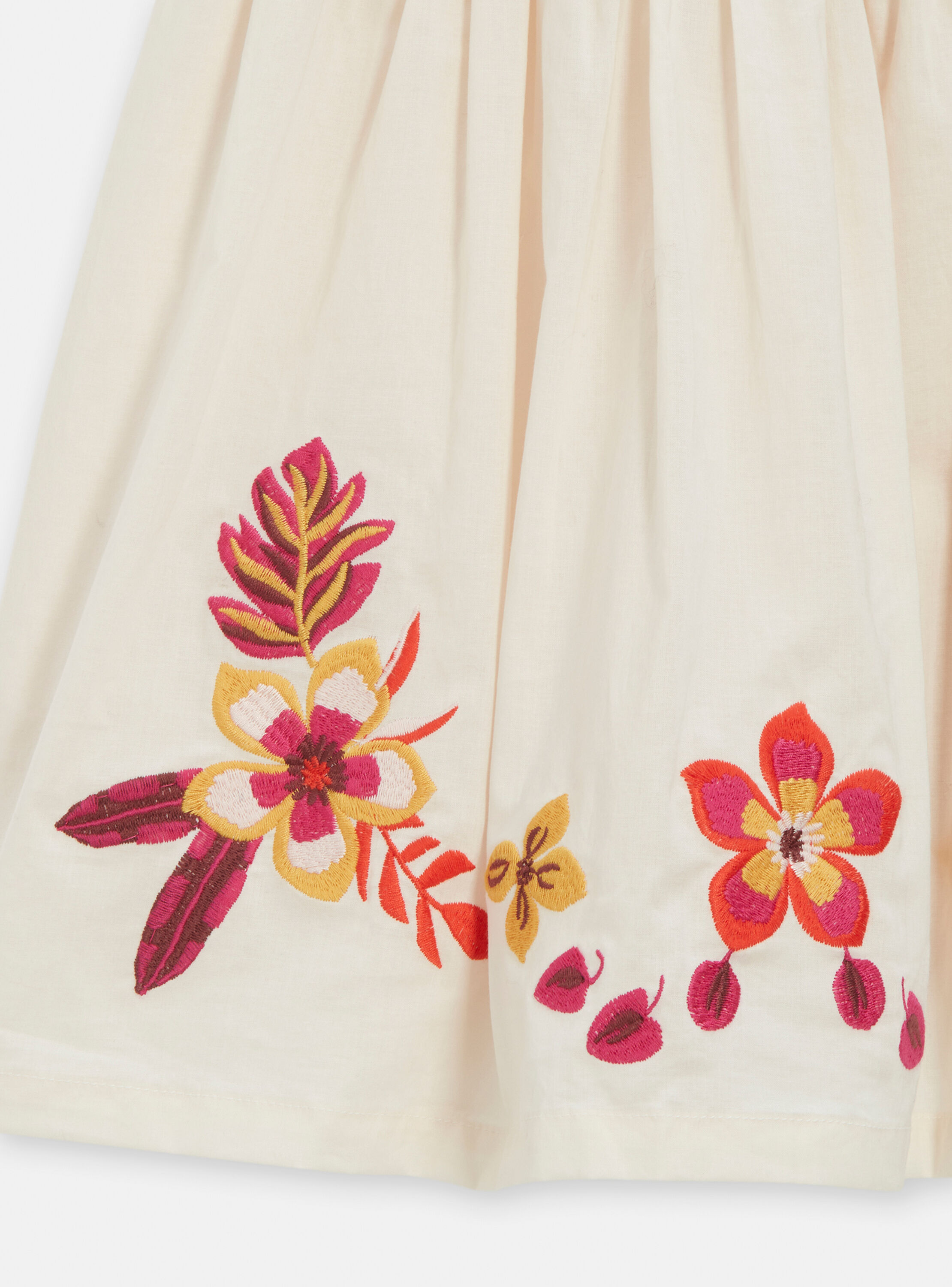 Girl's dark ecru floral embroidery halter dress