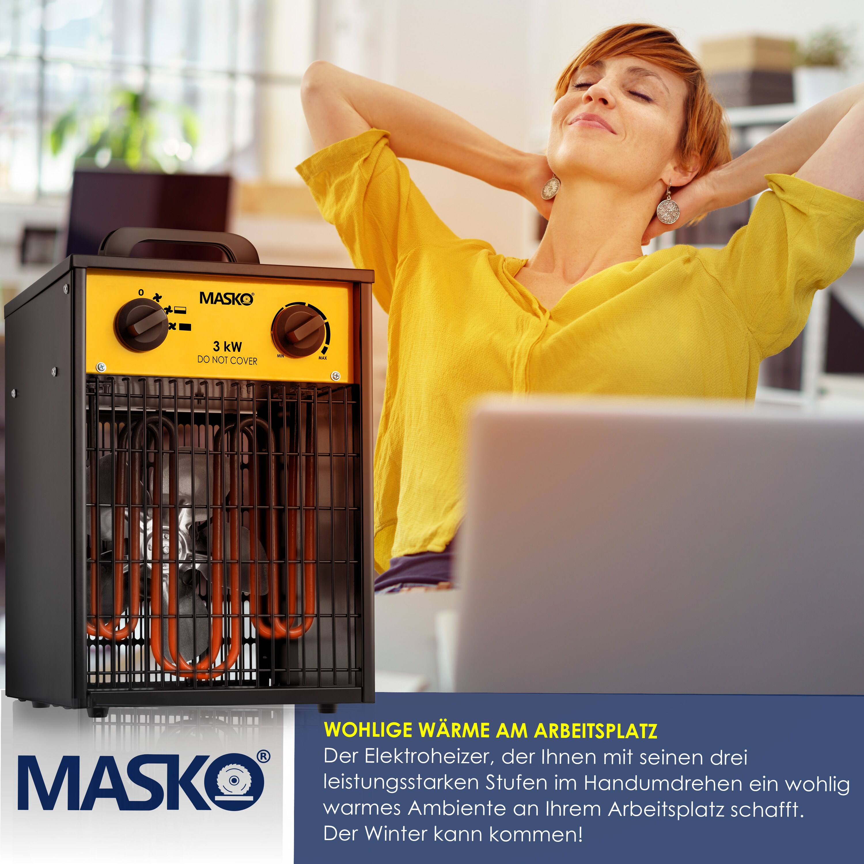 MASKO® Elektroheizer Heizlüfter Bauheizer mit integriertem Thermostat elektrisch Heizgerät mit 3 Heizstufen Heizgebläse für Innen- und Außeneinsatz Überlastschutz Elektroheizgebläse
