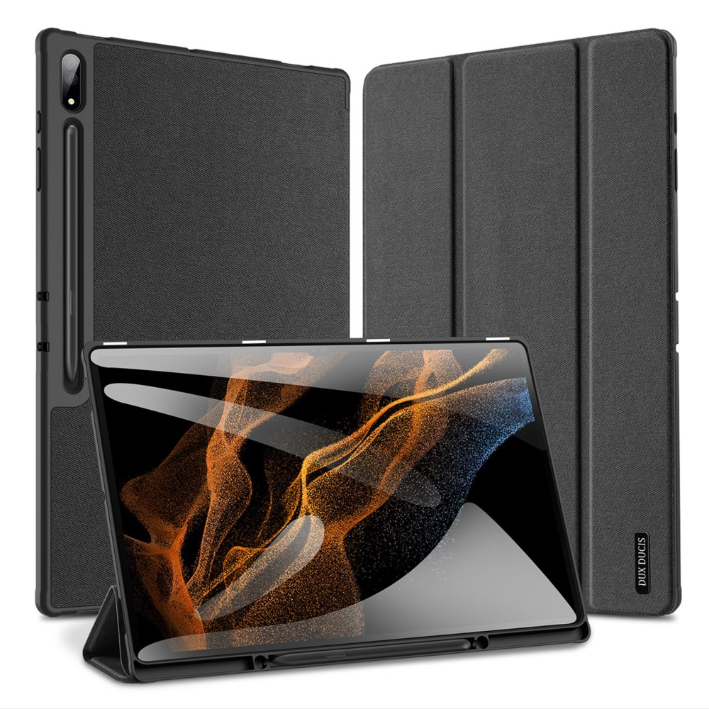 Samsung Galaxy Tab S9 Ultra Tasche Smart Cover Hülle Stoff Design mit S-Pen Halterung - Schwarz