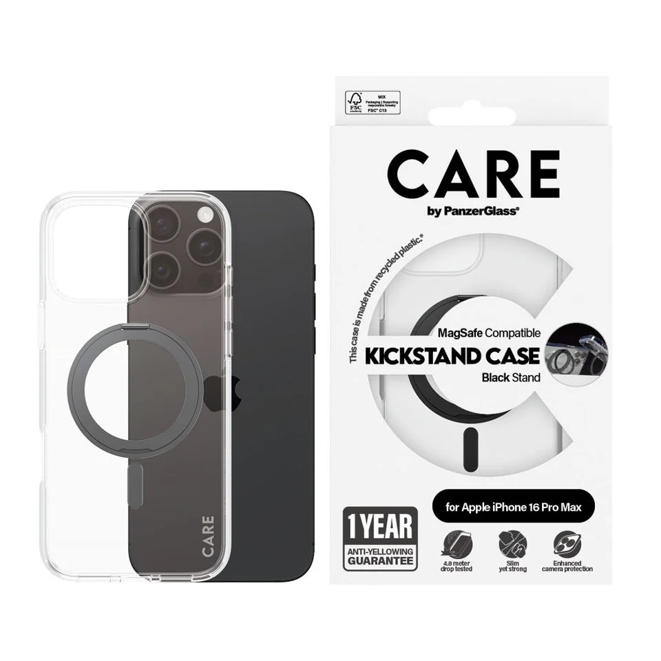 CARE by PanzerGlass - Case - Transparent w. Black MagSafe - iPhone 16 Pro Max