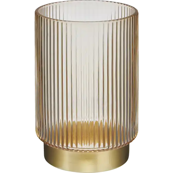 Glaswindlicht Rillen Champagner mit Metallfuß Gold klein