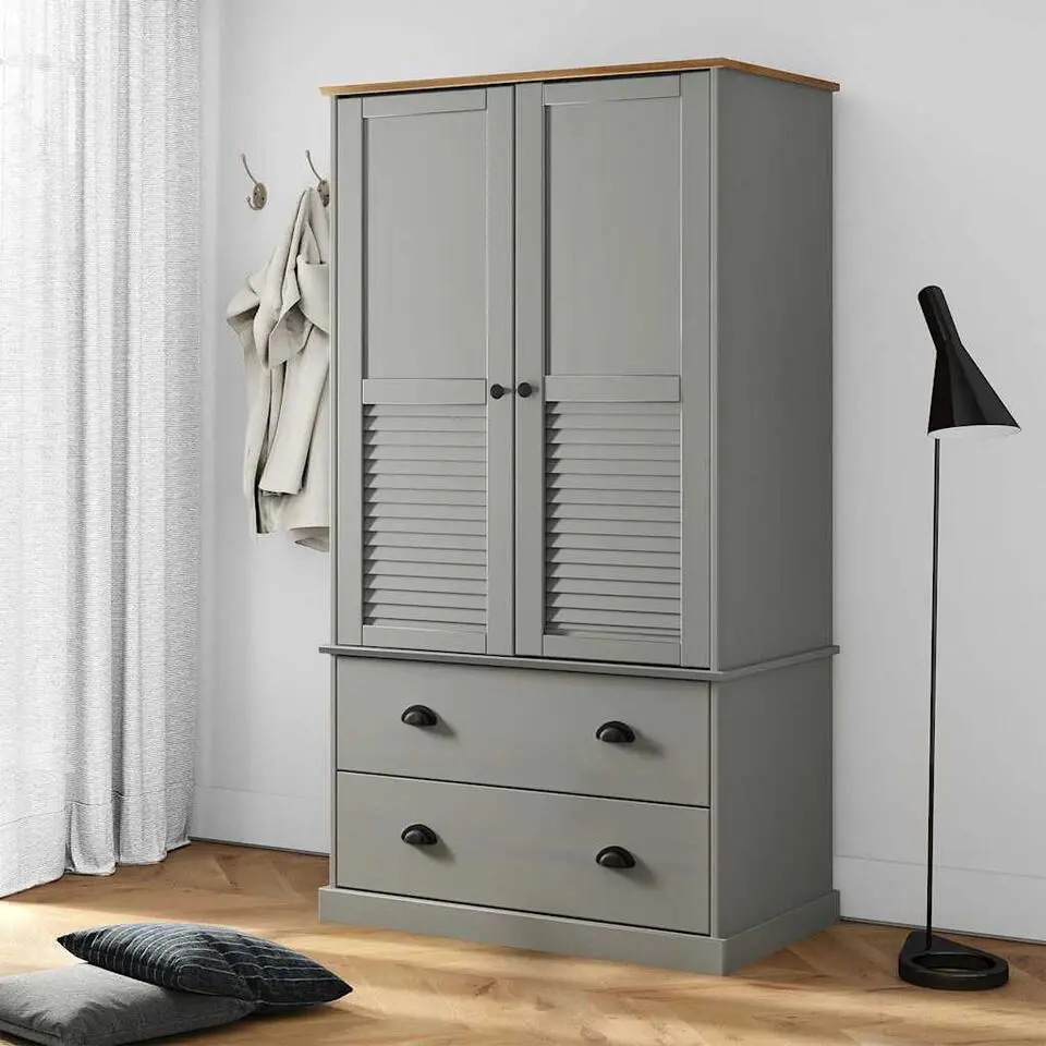 vidaXL - Kledingkast VIGO met 2 lades - Grenenhout - Grijs - 90x55x170 cm