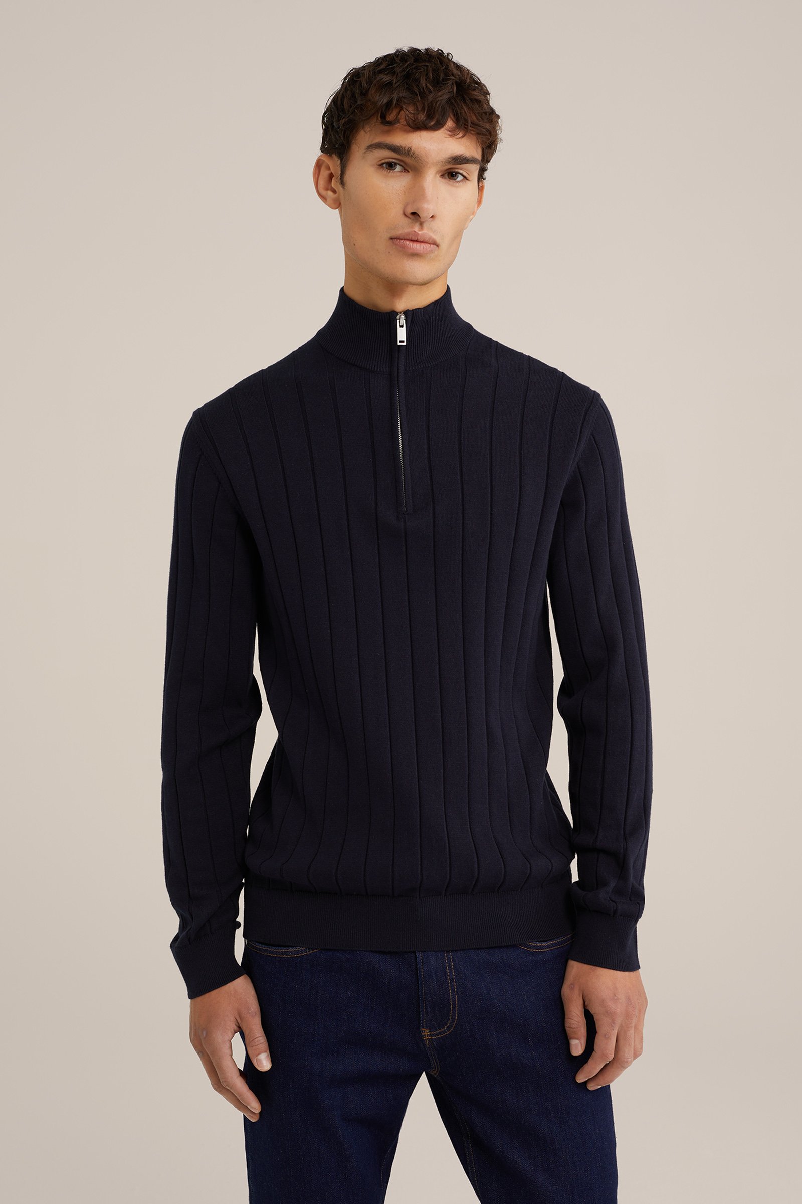 trui met rits WE Fashion Donkerblauw