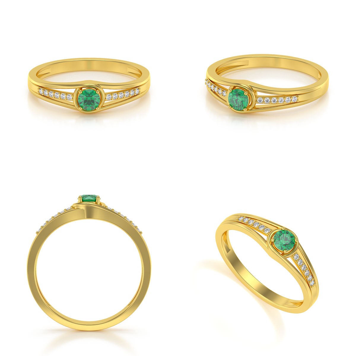 Bague ADEN Or 585 Jaune Emeraude et diamants 2.295grs
