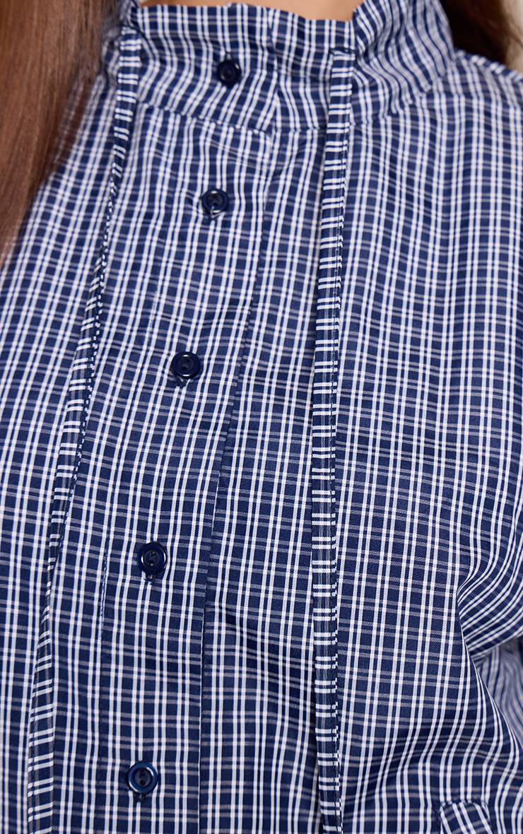 Bleu Marine Ensemble Coordonné Chemise À Col Montant Et Taille Élastiquée Imprimé À Carreaux
