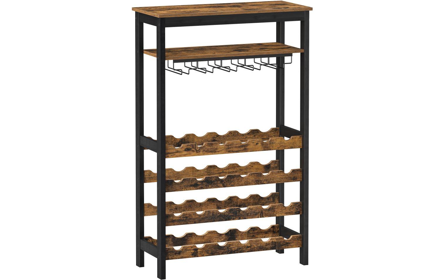 Weinregal für 24 Flaschen, aus BambusholzWeinregal im Industrie-Design mit Glashalter