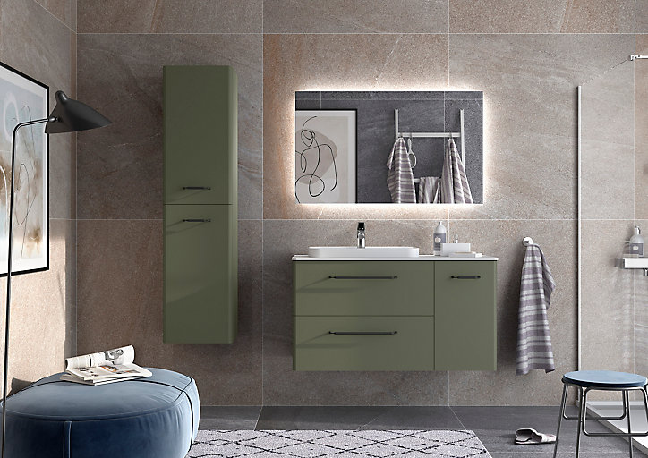Meuble sous vasque à suspendre Cygnus bath Teha L. 105 cm vert bosque + plan vasque semi-encastré résine blanc